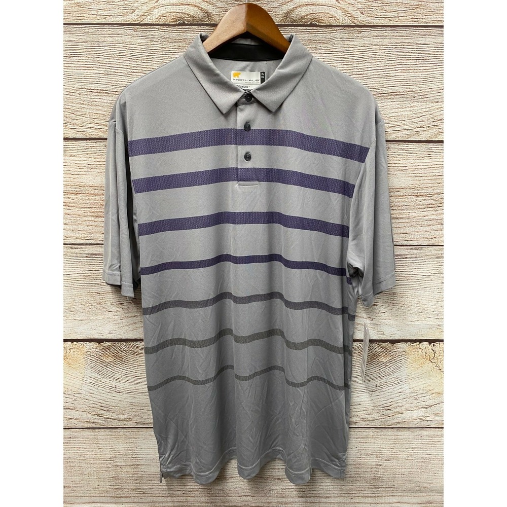Nicklaus‎ Golf Polo Shirt Mens Size XL Grey Purple Striped Quick Dry Stretch New